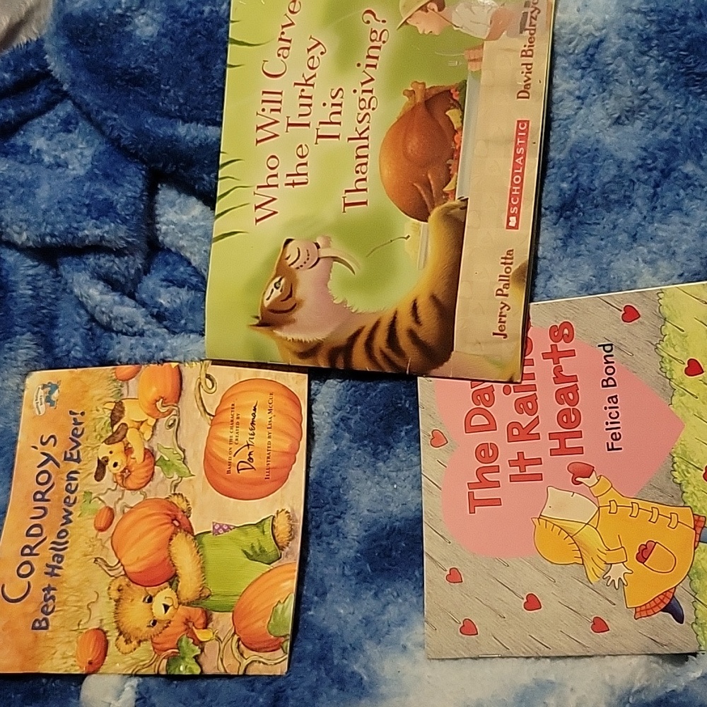 Bundle of 3 Holiday Themed Picture Books Halloween, Valentines Day, ThanksGiving